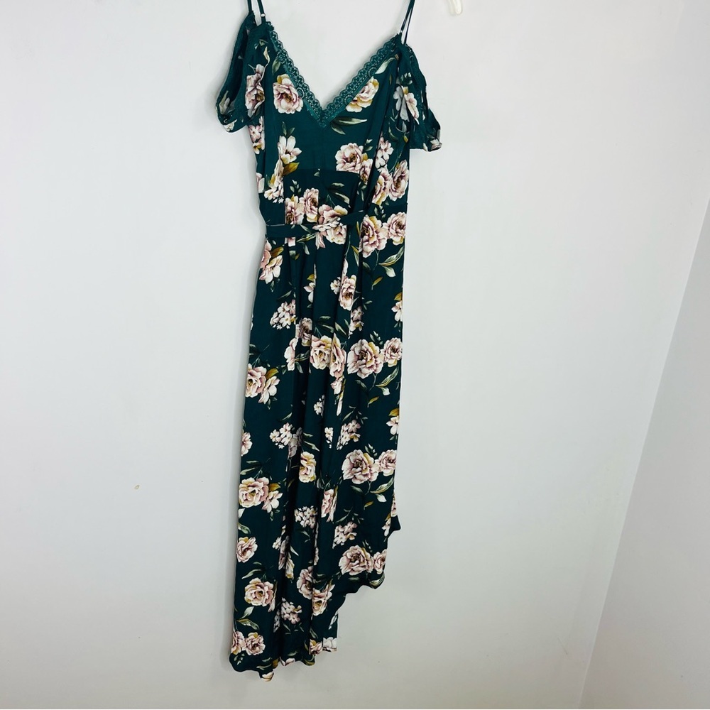 Forever 21 Green Floral Wrap Surplice High Low Dress AC12 - Picture 7 of 8